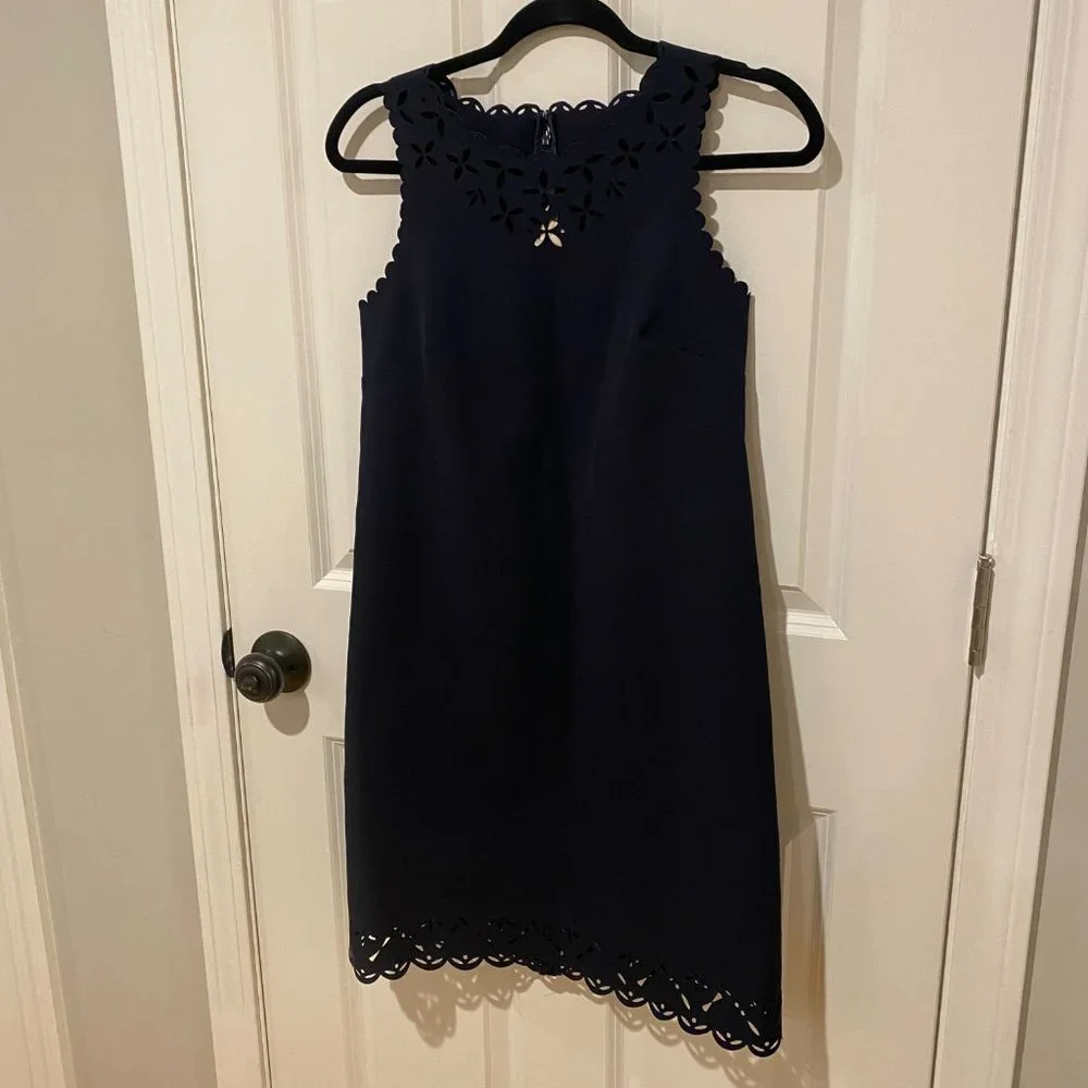 J. Crew Navy Scalloped Cutout Sleeveless Dress -‎ Size 2